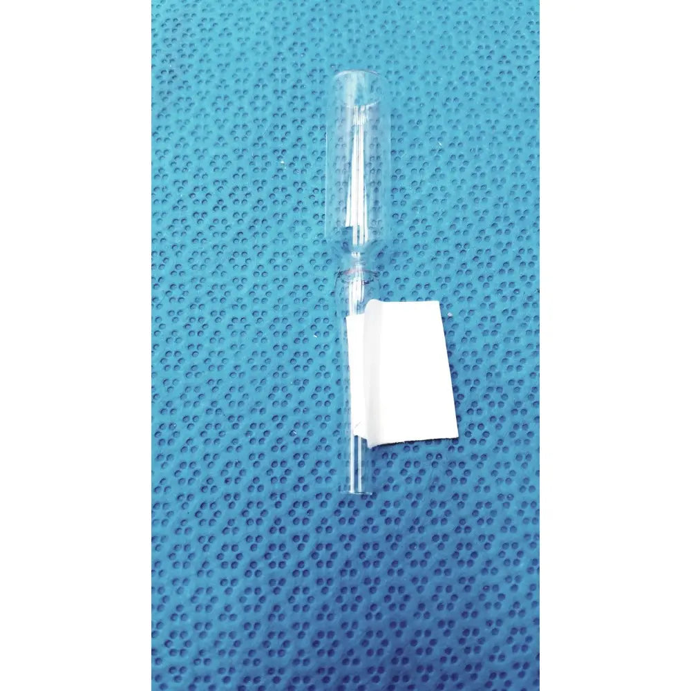 1ml clear glass ampoule low borosilicate with narrow neck and white paper label on its wider body section