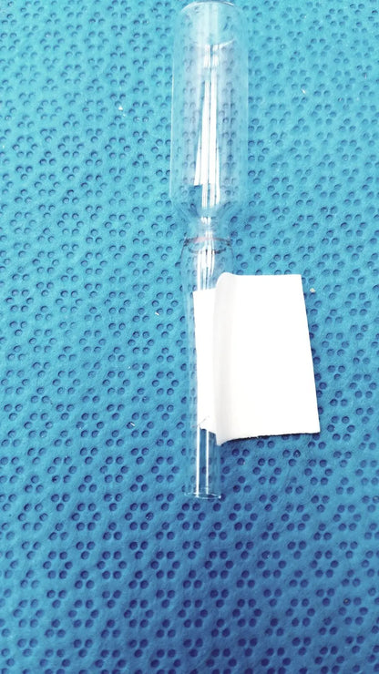 1ml clear glass ampoule low borosilicate with a white paper label wrapped around its lower section