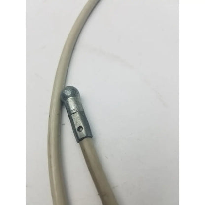 Gray metallic brake cable housing with silver rounded end cap and hole for attachment for sided cable g-bbdf6-59n