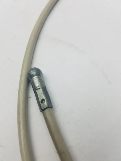 Gray metallic brake cable housing with silver rounded end cap and hole for attachment for sided cable g-bbdf6-59n