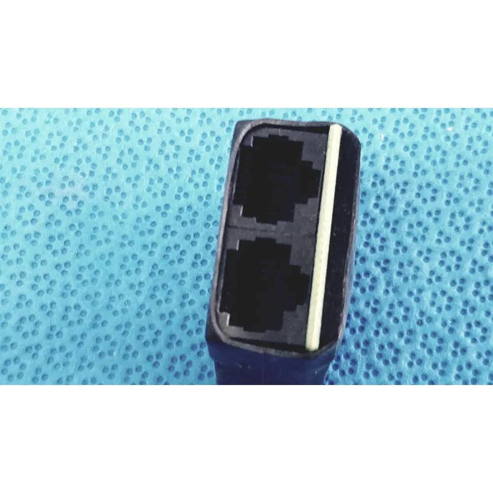 Black plastic 2-port female breakout adapter with matte finish and white stripe for usb-a and ethernet connection