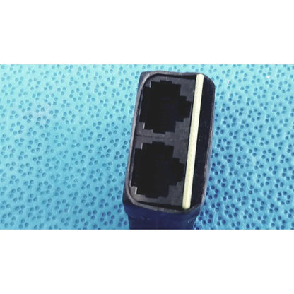 Black plastic 2-port female breakout adapter with matte finish and white stripe for usb-a and ethernet connection