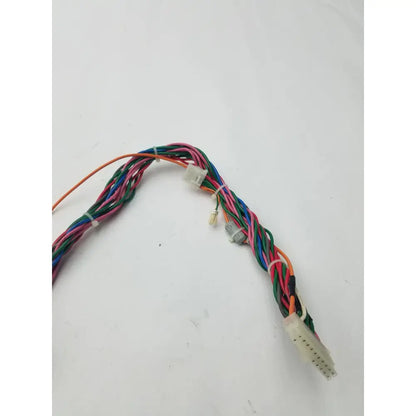 A multi-colored 20 pin female to female connector wire harness bundled with various connectors and plastic ties