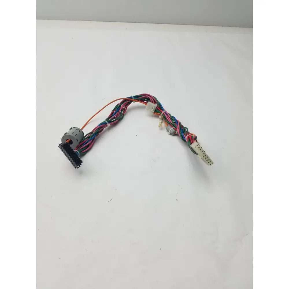 20 pin female to female connector wire harness with multi-colored wires and gray cylindrical component for automotive use