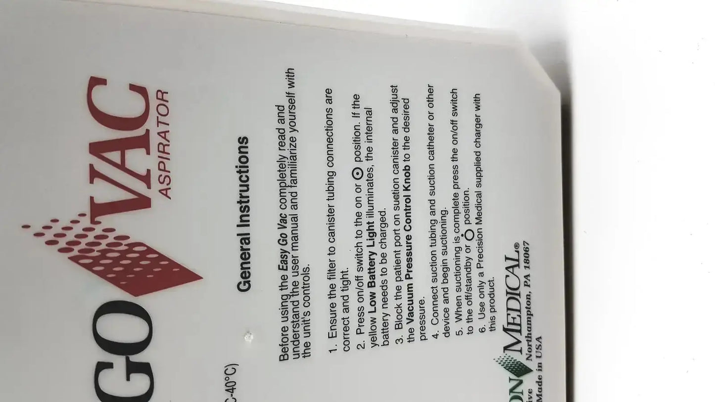 Precision Medical 2011 Precision Medical Easy Go Vac Aspirator With Bottle Medical Suction Aspirator, second-hand product photo 4