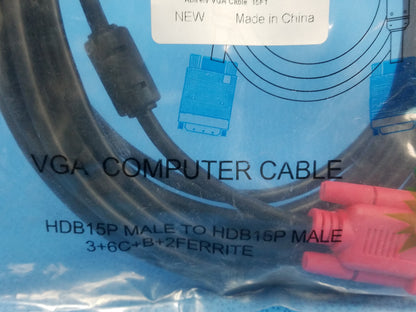 VGA Computer Cable 3+6C+B+2Ferrite HDB15P Male To HDB15P Male