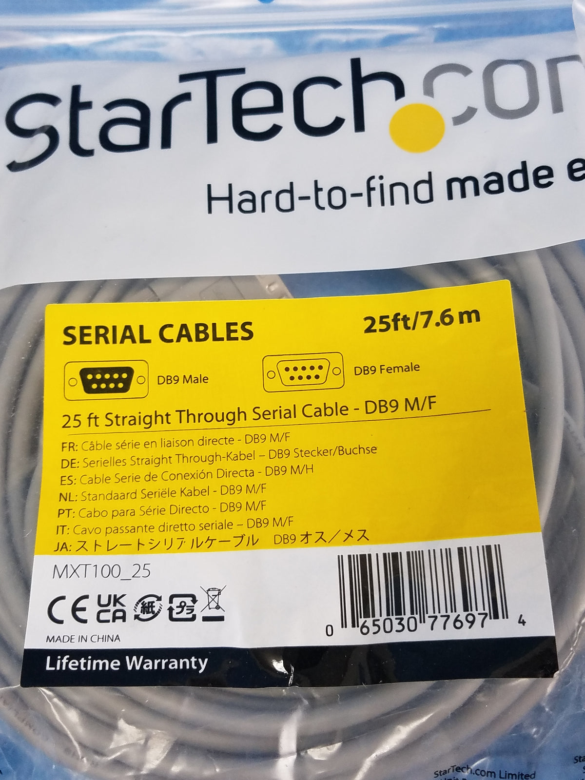 Lot of 3 StarTech 25ft Straight Through Serial Cable DB9 Male To Female MXT100_25
