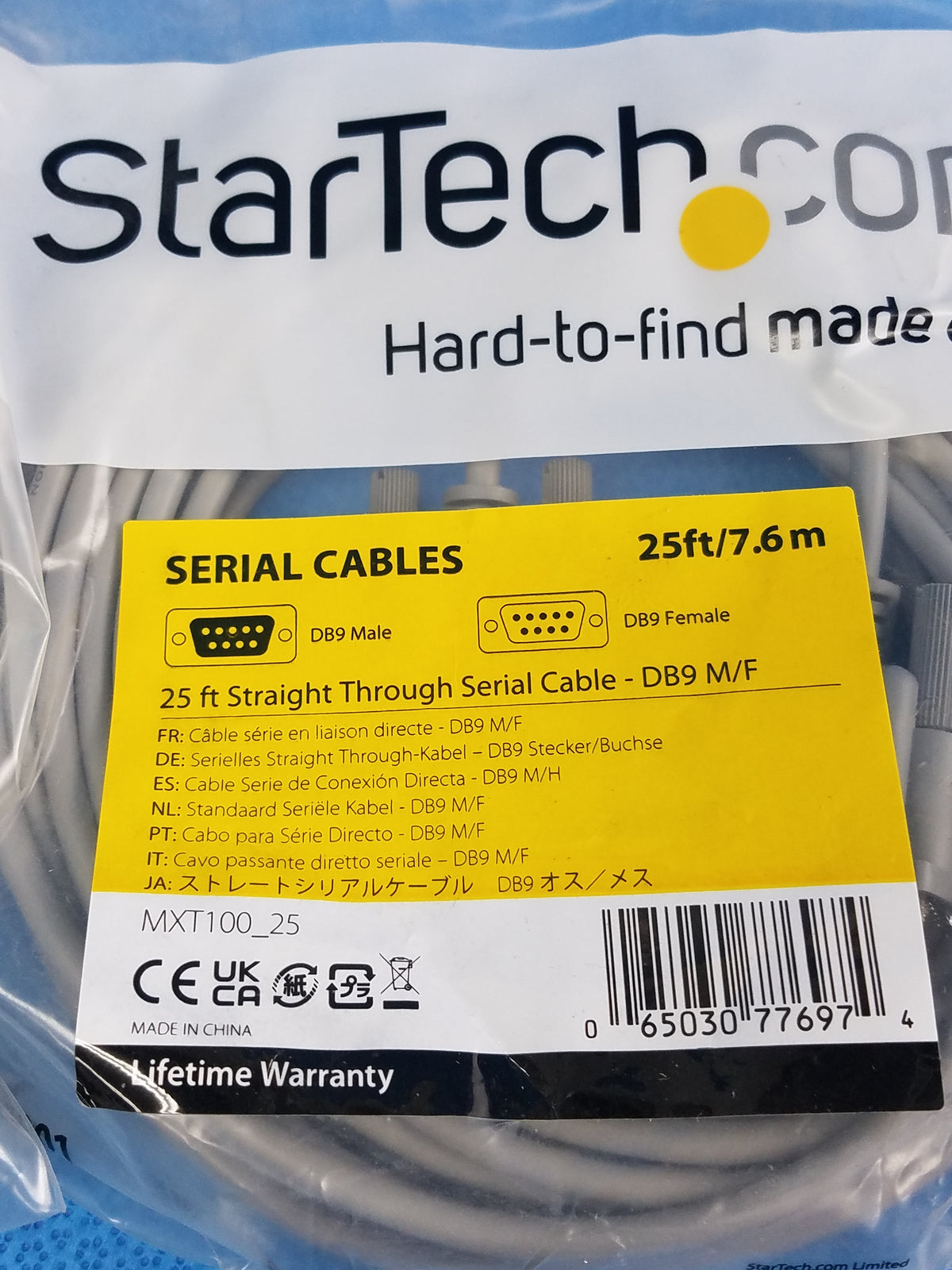 Lot of 3 StarTech 25ft Straight Through Serial Cable DB9 Male To Female MXT100_25