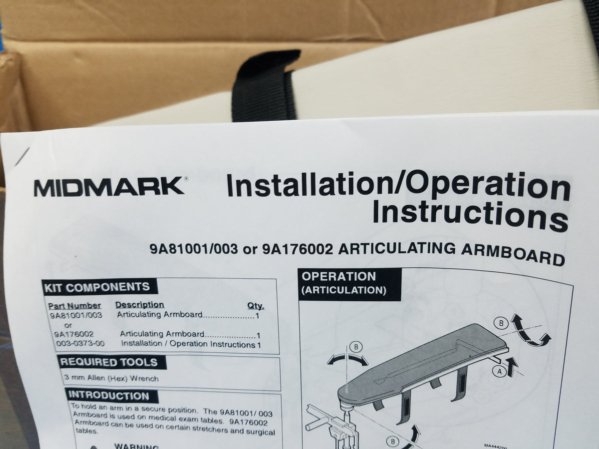 Midmark 9A81001-244 Articulating Armboard Chair Table Pad Mount Kit
