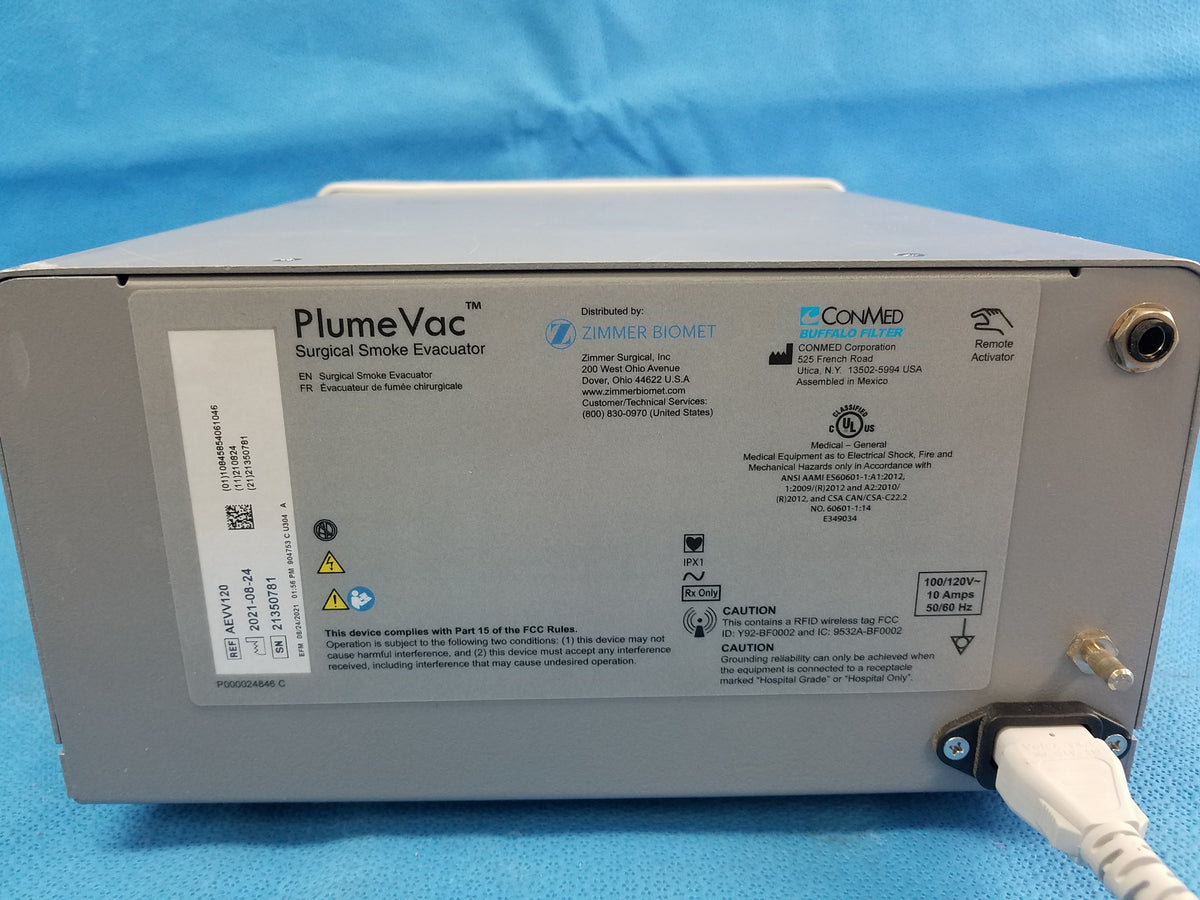 Zimmer Biomet PlumeVac Surgical Smoke Evacuator Ref AEVV120