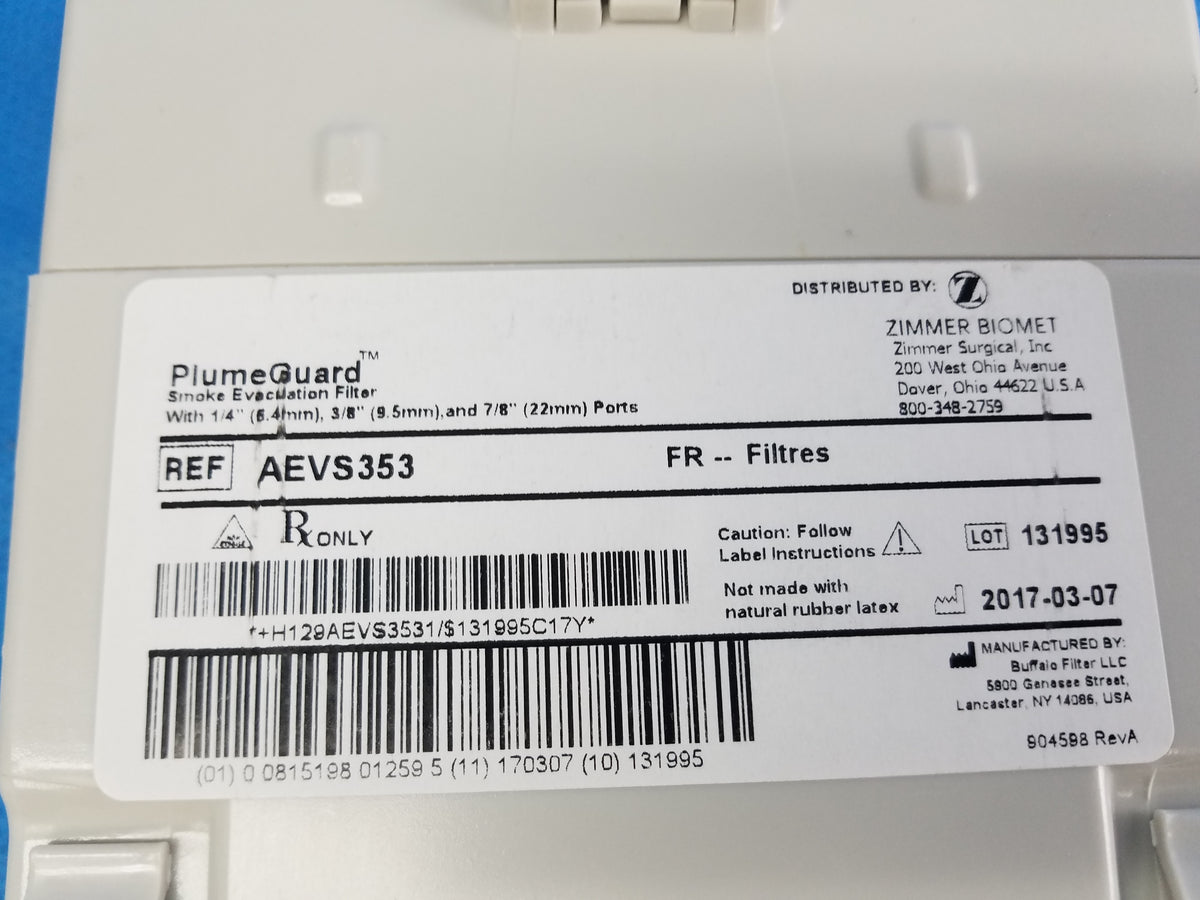 Zimmer Biomet PlumeGuard Smoke Evacuation Filter Ref AEVS353