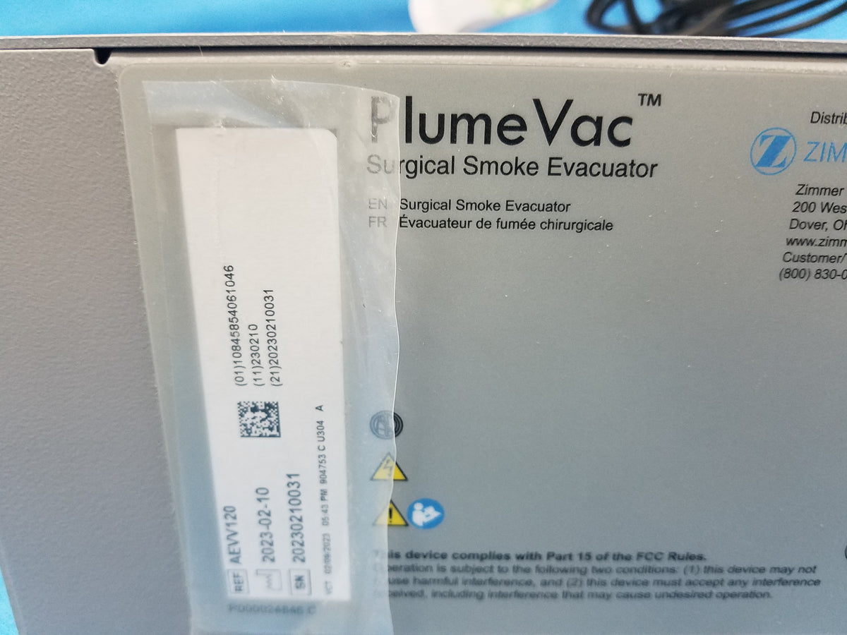 Zimmer Biomet PlumeVac Surgical Smoke Evacuator Ref AEVV120