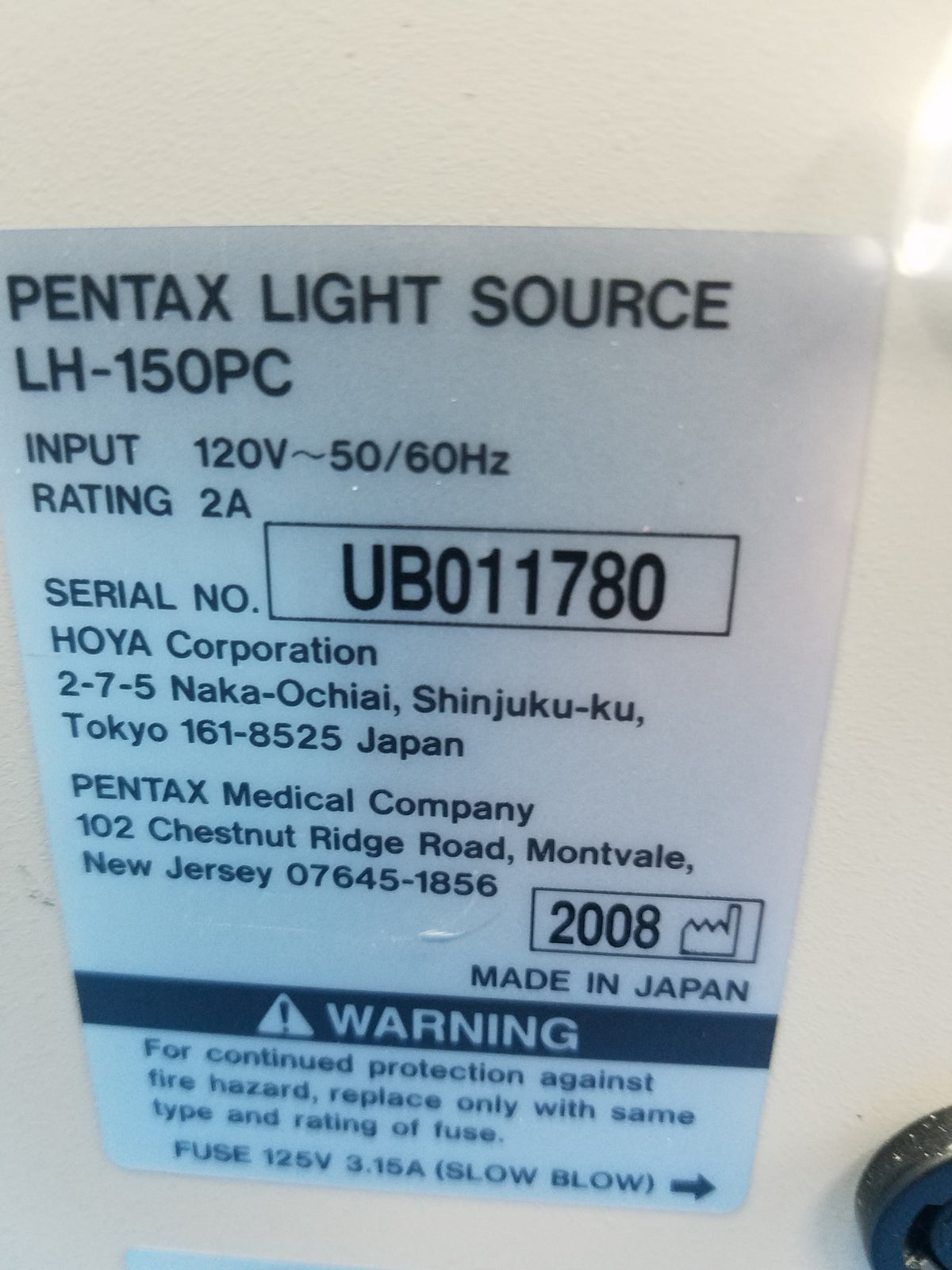 Pentax LH-150PC Halogen Light Source S/N UB011780