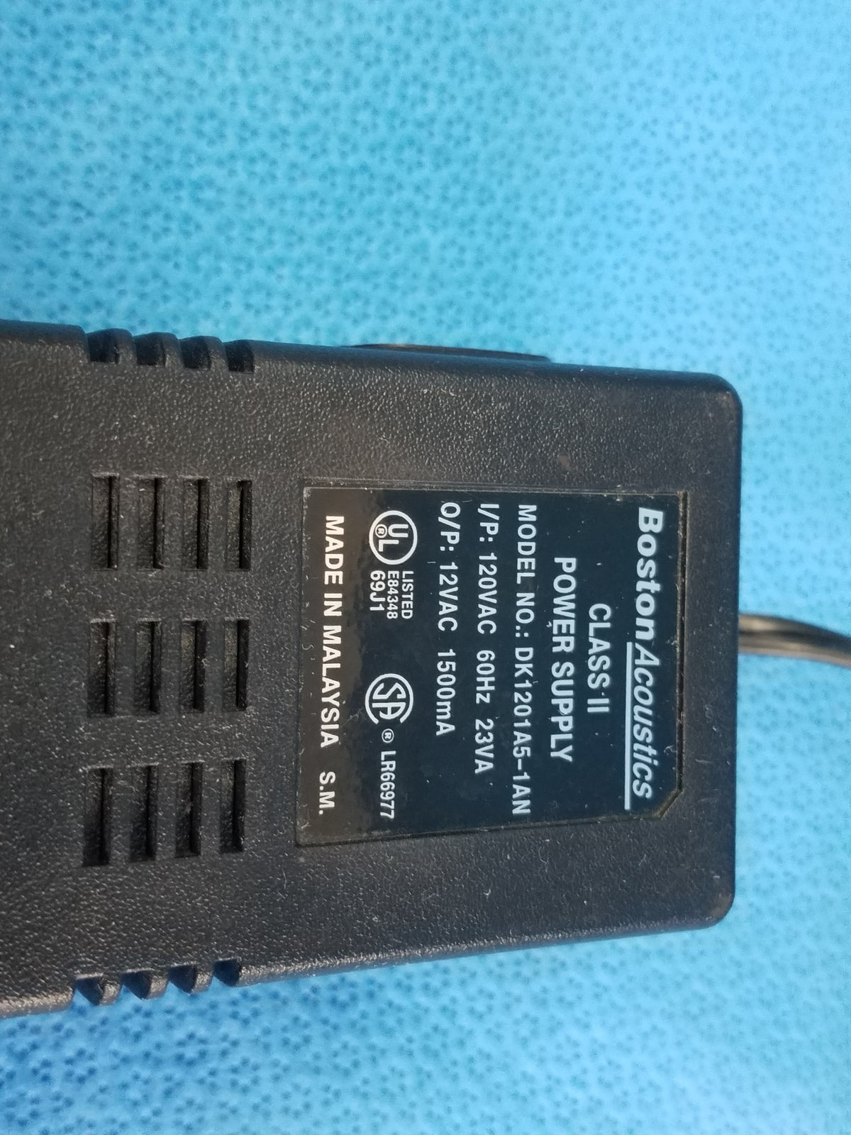 Boston Acoustics DK1201A5-1AN Class ll Power Supply 12Vac 1500mA 60hz