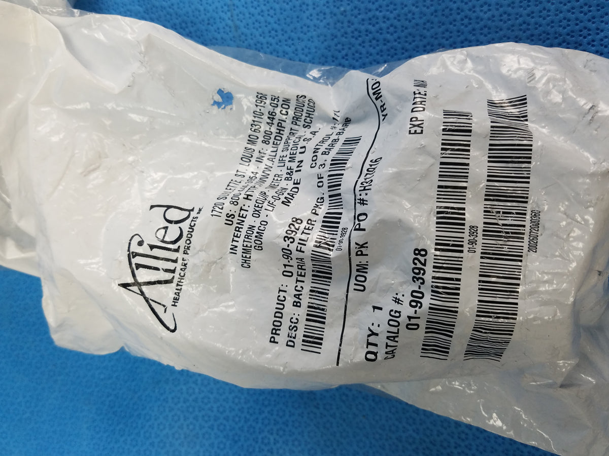 Lot of 3 Allied HealthCare 01-90-3928 Hydrophobic Bacteria Filters