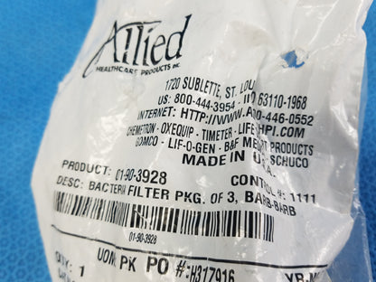 Lot of 3 Allied HealthCare 01-90-3928 Hydrophobic Bacteria Filters