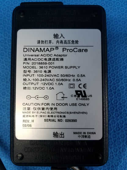 Dinamap Procare 3610 Power Supply Universal AC/DC Adapter P/N 2018859-001