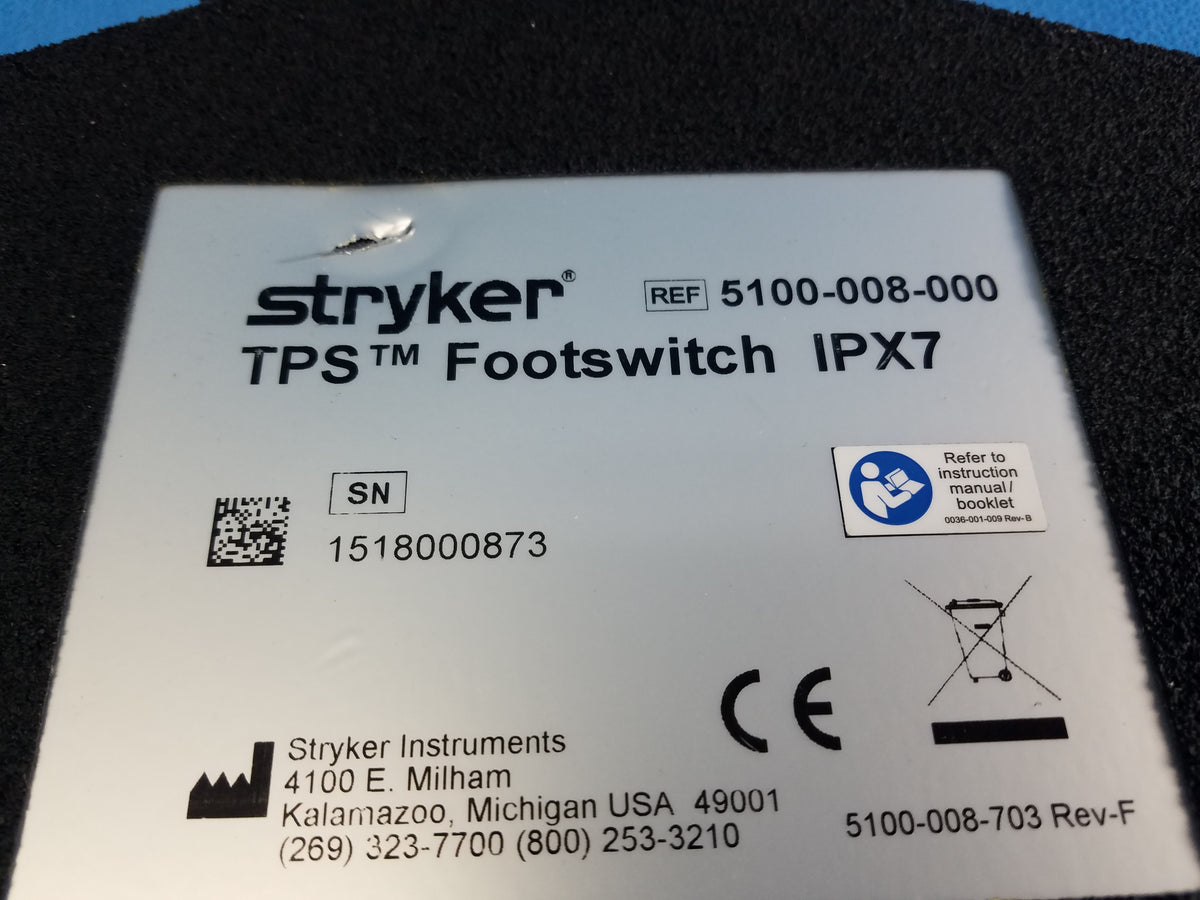 Stryker IPX7 TPS Surgical Footswitch Ref 5100-008-000