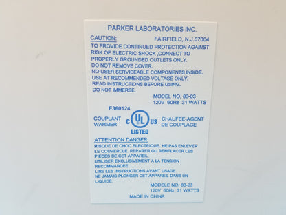 Parker Laboratories 83-03 Thermasonic Tripple Bottle Gel Warmer