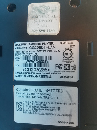 Sato CG208DT-LAN ScripTalk 220-SN Network RFID Thermal Barcode Label Printer