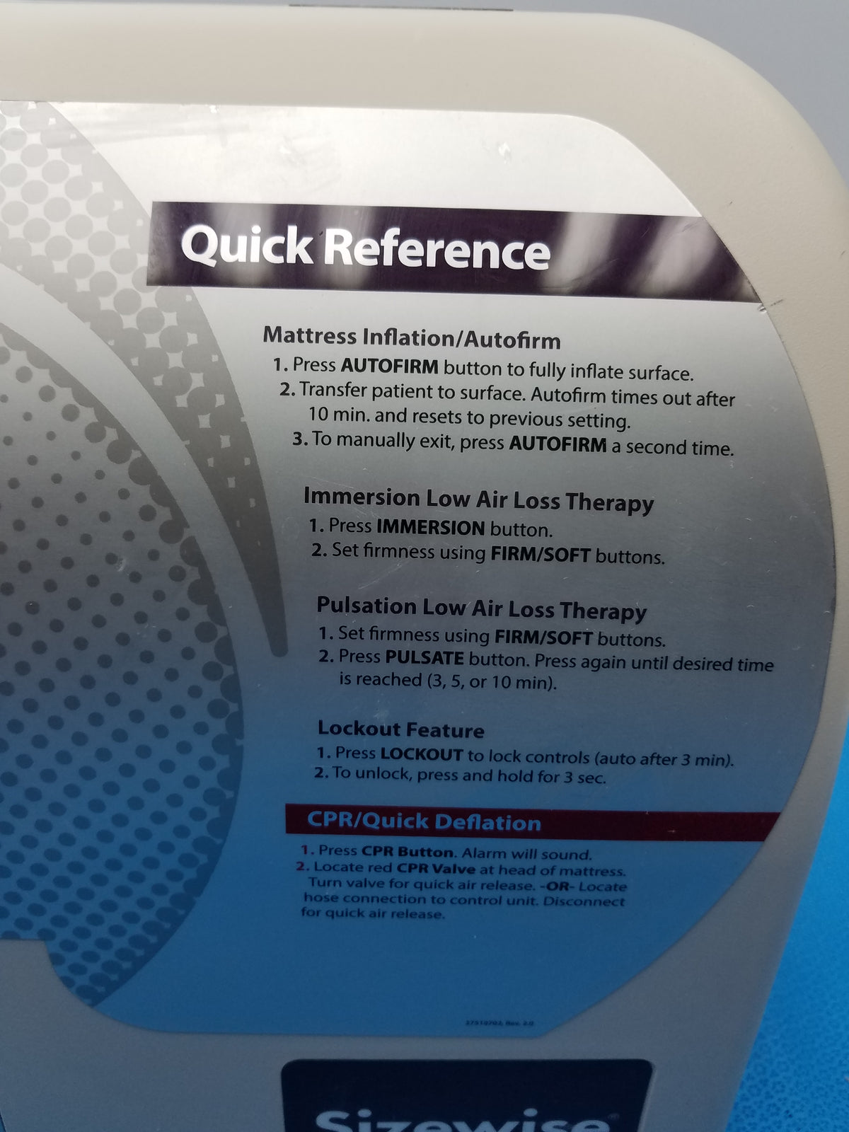 Sunflower Sizewise Immerse Low Air Loss Mattress Pump Model 61355025