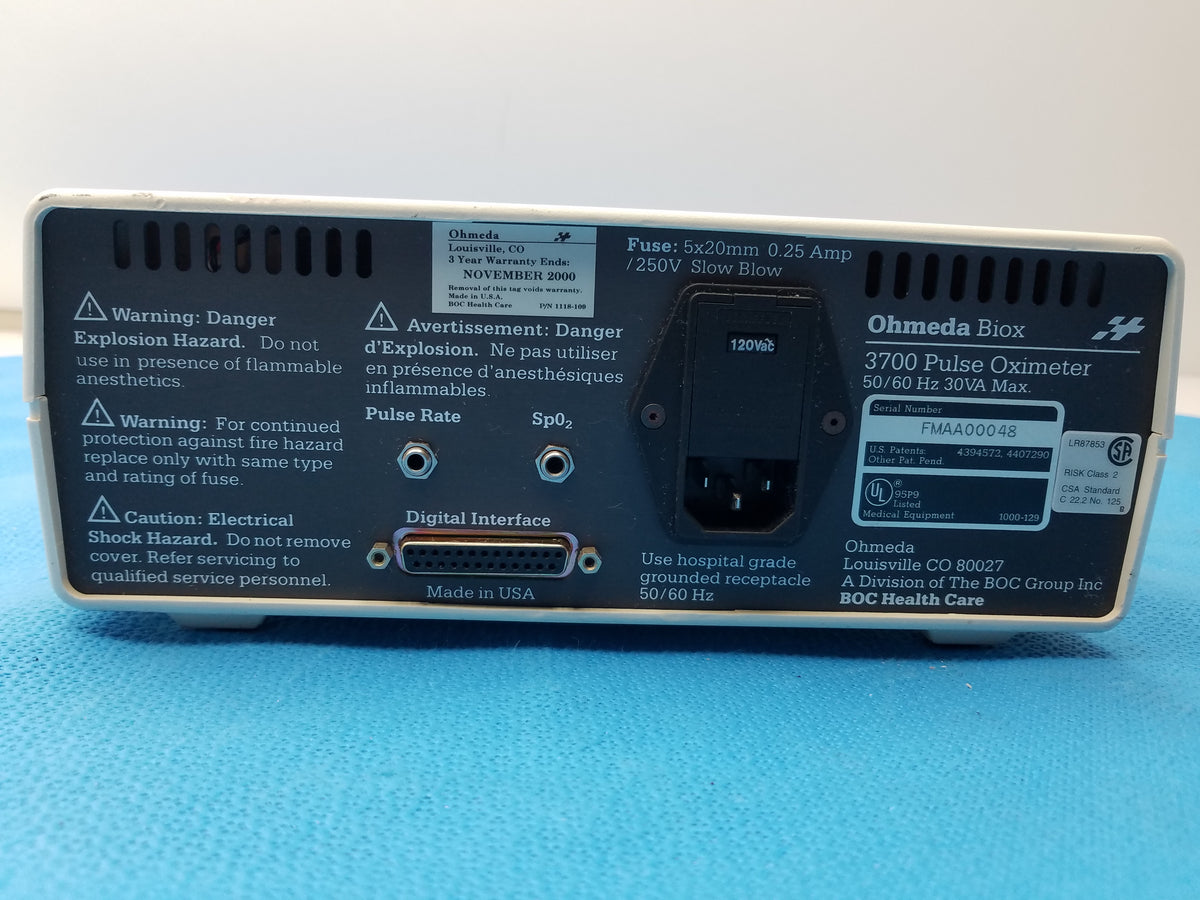 BOC Health Care Ohmeda Biox 3700 Pulse Oximeter Patient Monitor S/N FMAA00048
