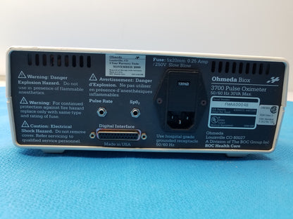 BOC Health Care Ohmeda Biox 3700 Pulse Oximeter Patient Monitor S/N FMAA00048