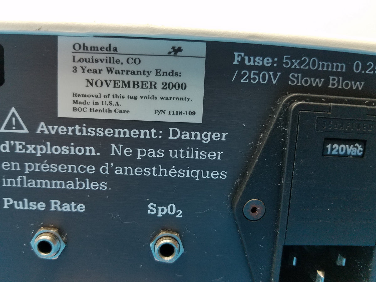 BOC Health Care Ohmeda Biox 3700 Pulse Oximeter Patient Monitor S/N FMAA00048