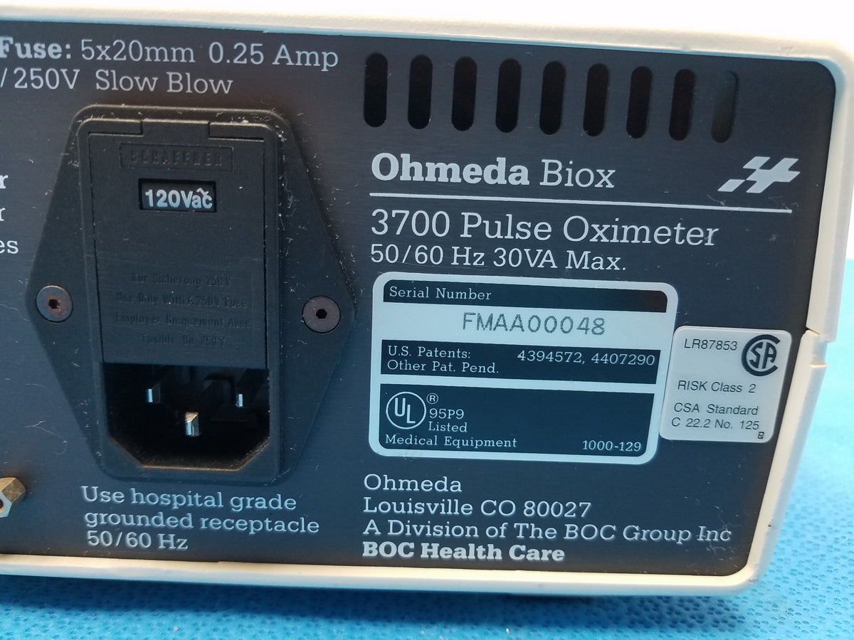 BOC Health Care Ohmeda Biox 3700 Pulse Oximeter Patient Monitor S/N FMAA00048