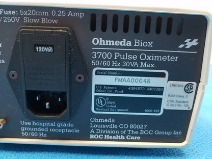 BOC Health Care Ohmeda Biox 3700 Pulse Oximeter Patient Monitor S/N FMAA00048