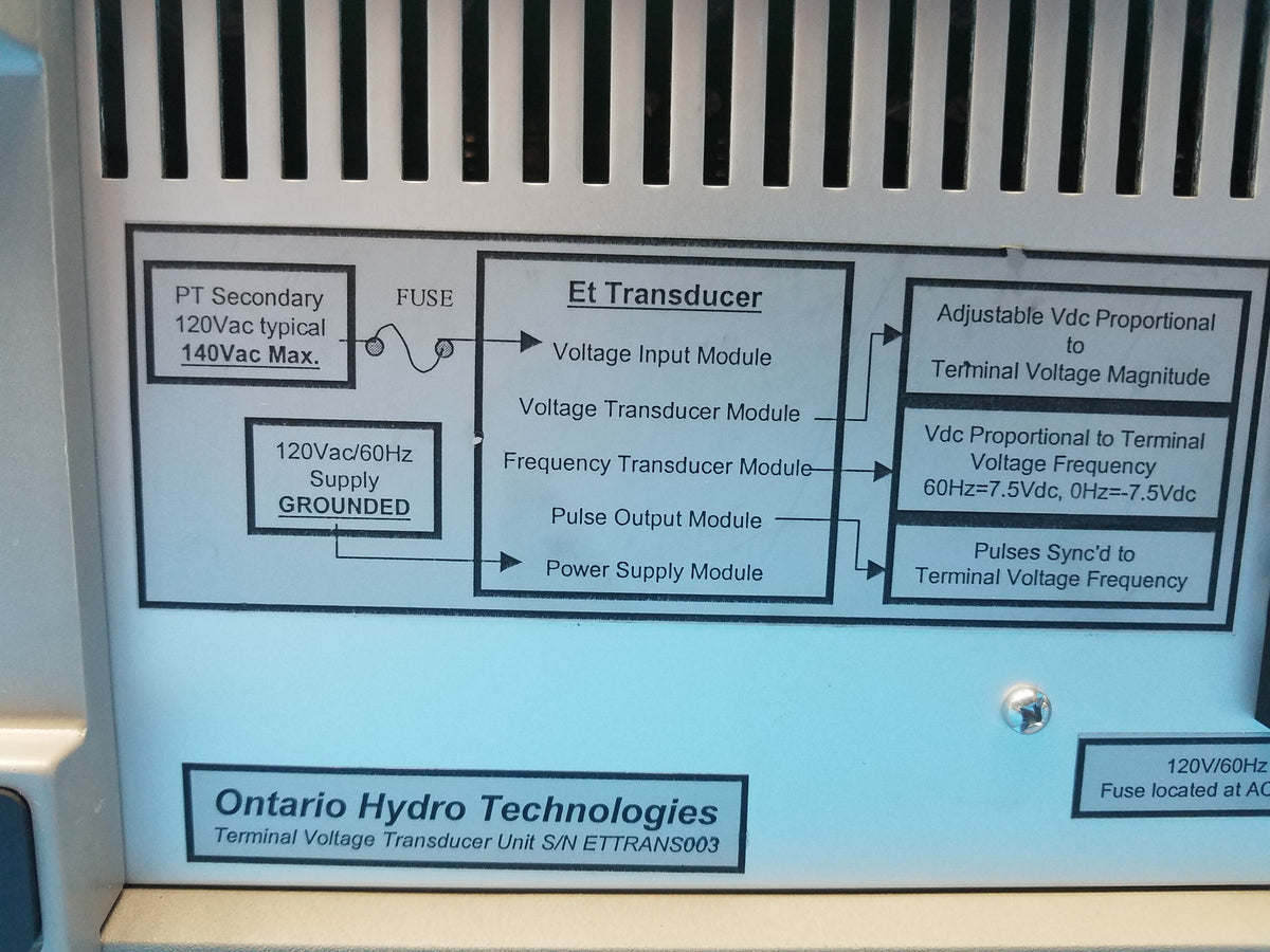 Ontario Hydro Technologies 3-Phase Terminal Voltage & Frequency Transducer Test System With US-CE-C External Junction Interface Blocks