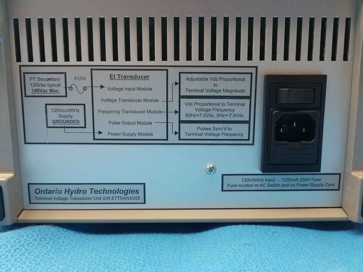 Ontario Hydro Technologies 3-Phase Terminal Voltage & Frequency Transducer Test System With Case