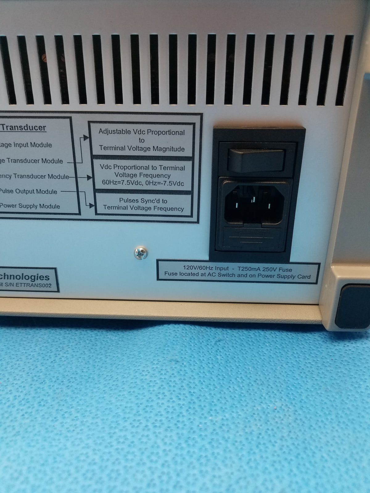 Ontario Hydro Technologies 3-Phase Terminal Voltage & Frequency Transducer Test System With Case
