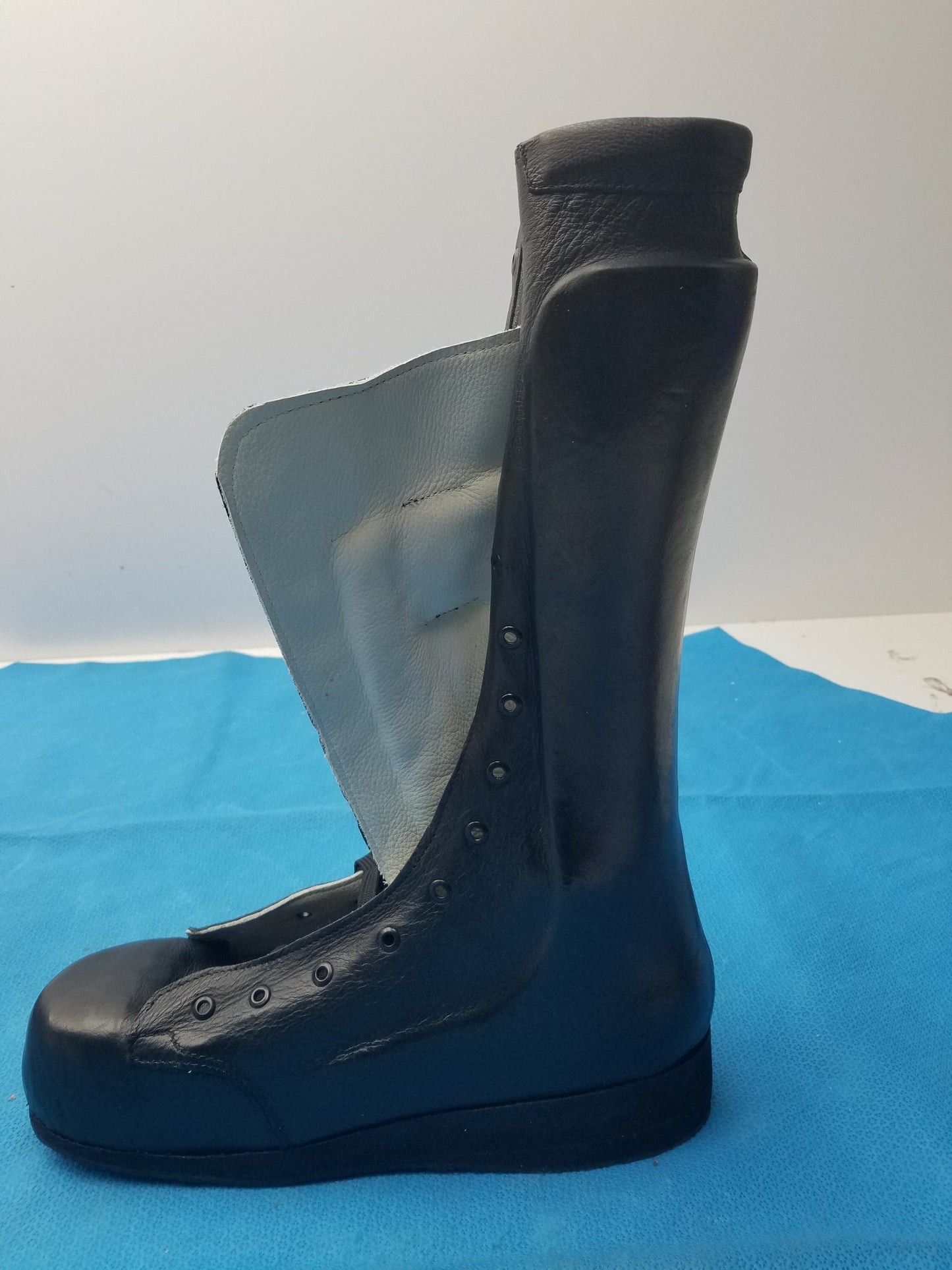 Custom Leather Orthopedic AFO Braced Boot Shell  Right Foot Black
