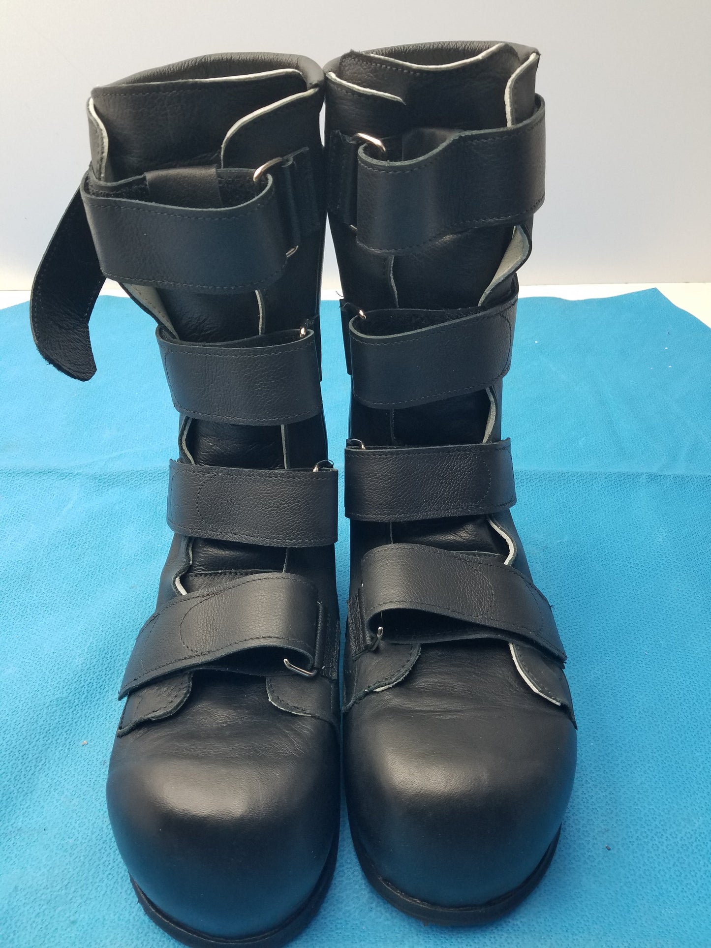 Custom Orthopedic AFO Medical Boots Black Leather Multi Strap Support Shoes Pair
