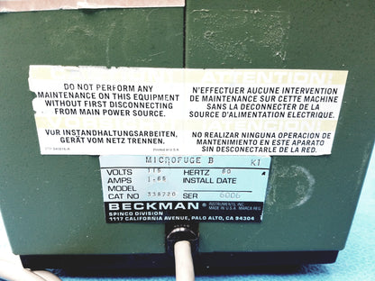 Beckman Microfuge B Laboratory Centrifuge 338720