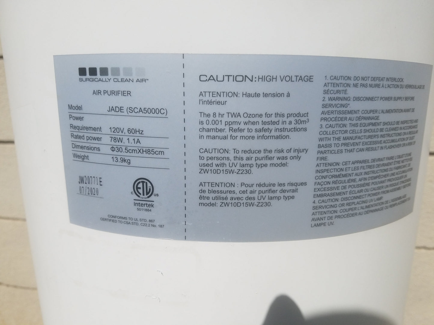 Surgically Clean Air JADE SCA5000C Air Purifier