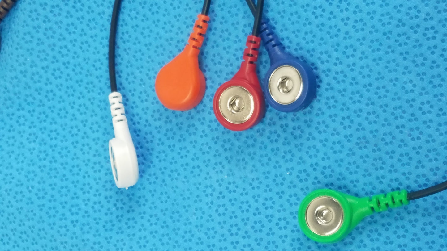 ECG 5-Lead Wire Patient Cable Snap Style Connection Set