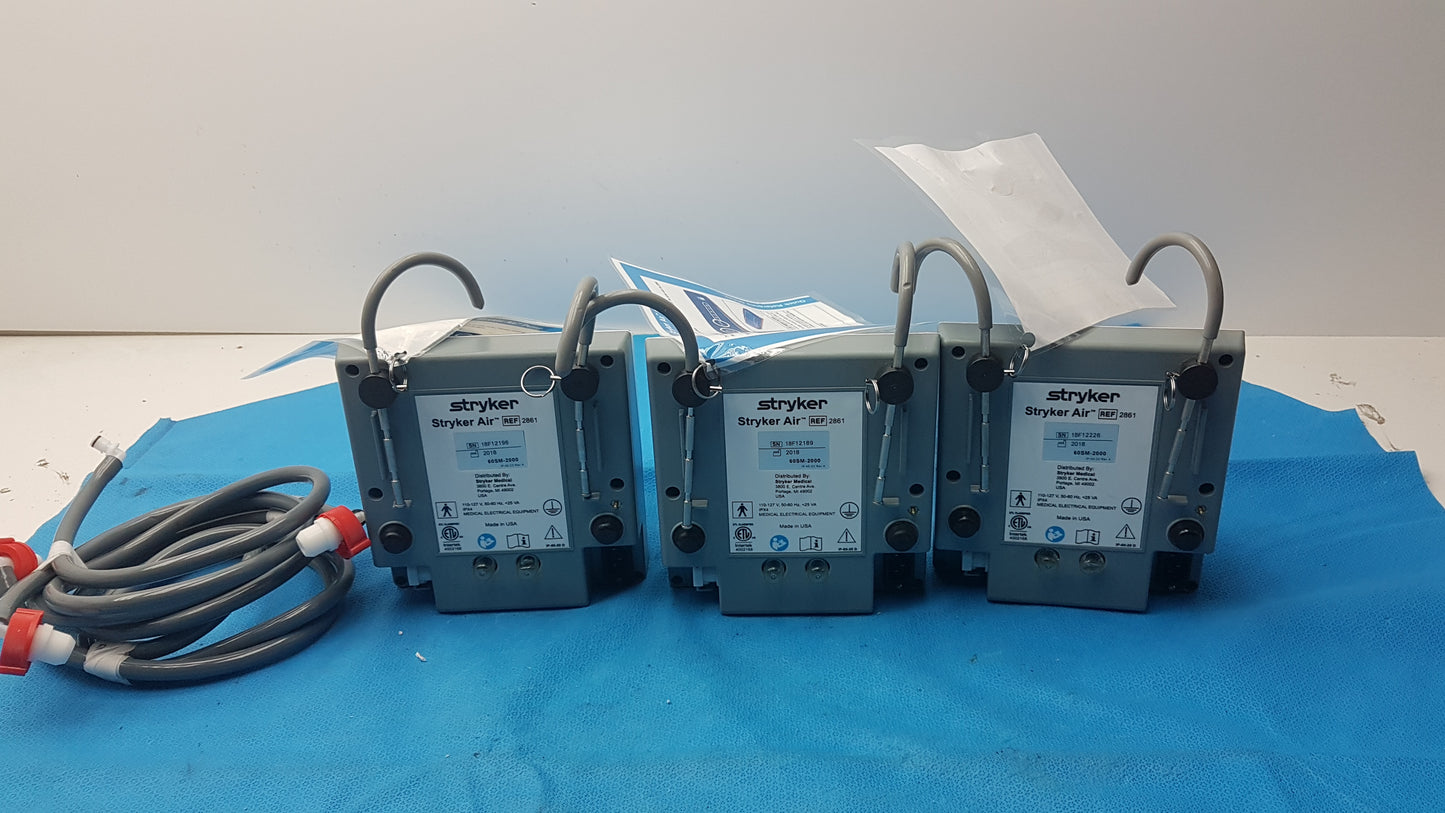 Lot of 3 Stryker 2861 Low Air Loss Pump Mattress System With Air Hoses