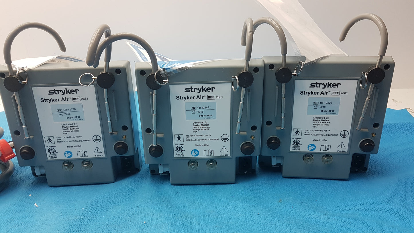 Lot of 3 Stryker 2861 Low Air Loss Pump Mattress System With Air Hoses