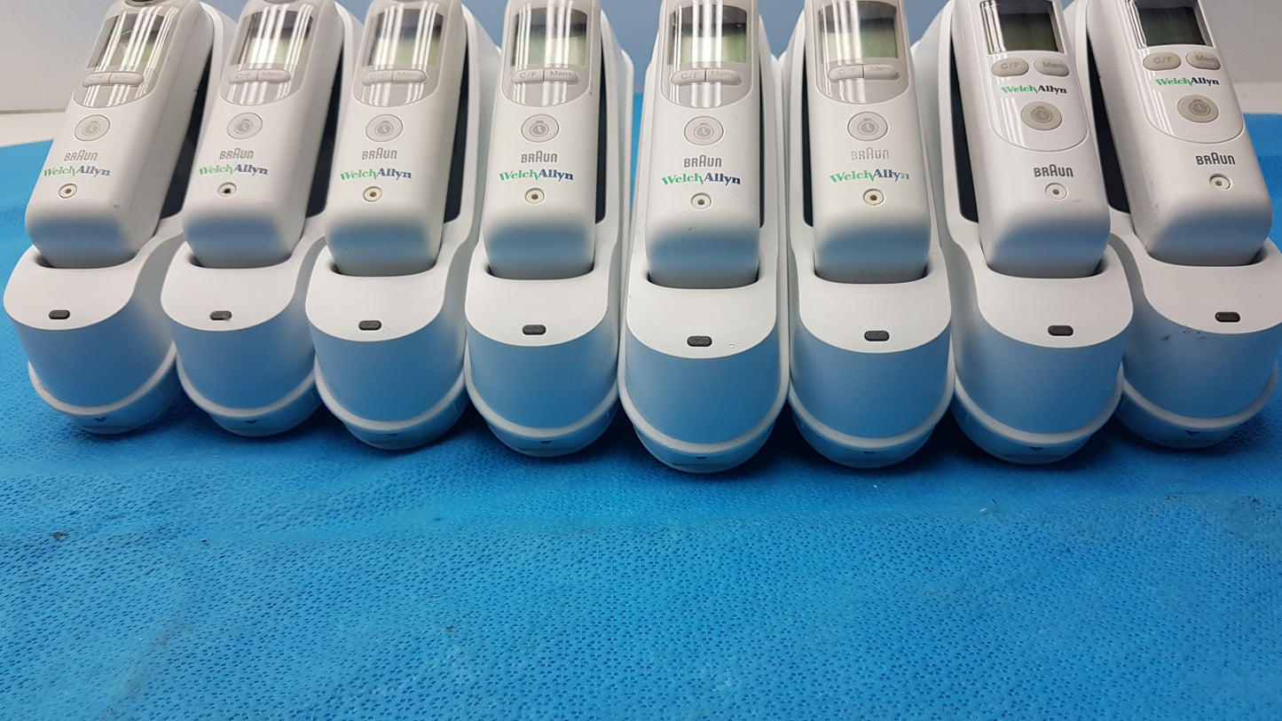 Lot of 8 Welch Allyn Braun Pro 6000 Ear Thermometers With Bases