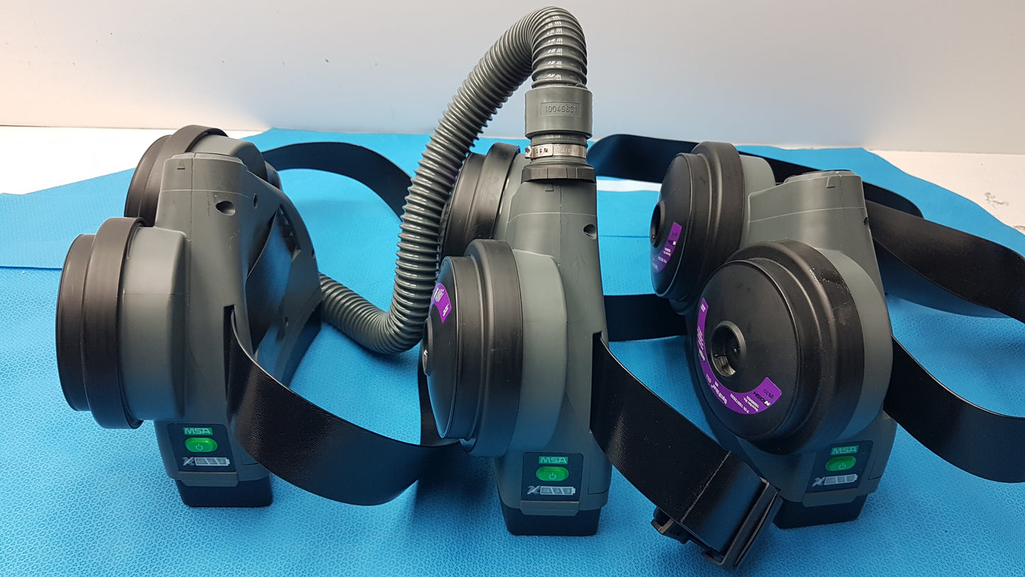 Lot of 3 MSA OptimAir TL PAPR Powered Air Purifying Respirator Blowers Hoses