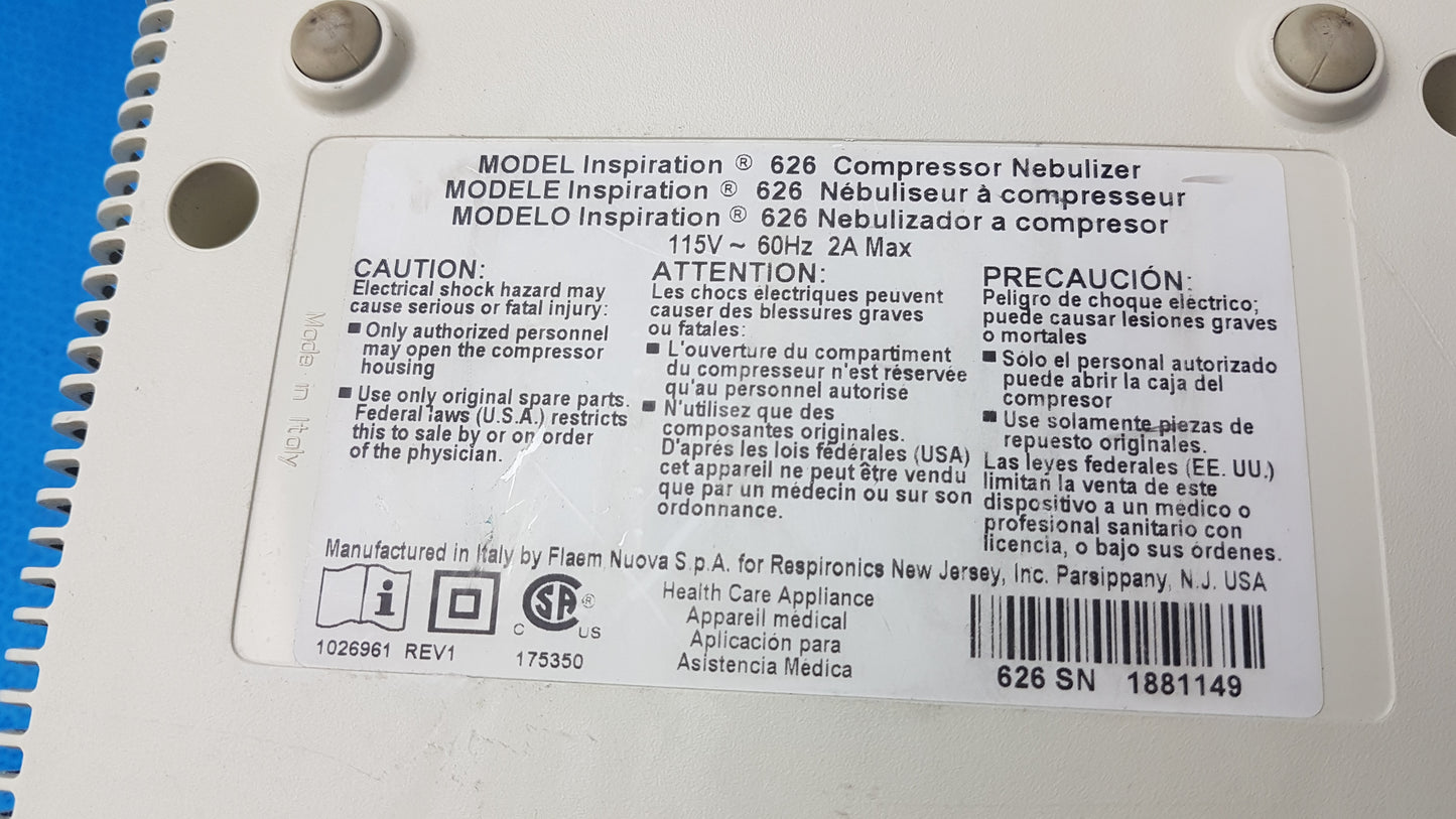 Lot of 4 Respironics Inspiration 626 Compressor Nebulizer 115V 60Hz