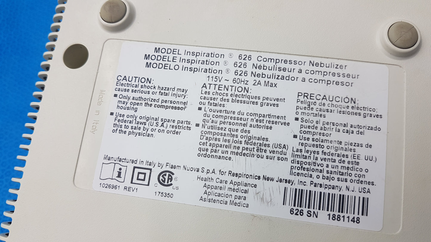 Lot of 4 Respironics Inspiration 626 Compressor Nebulizer 115V 60Hz