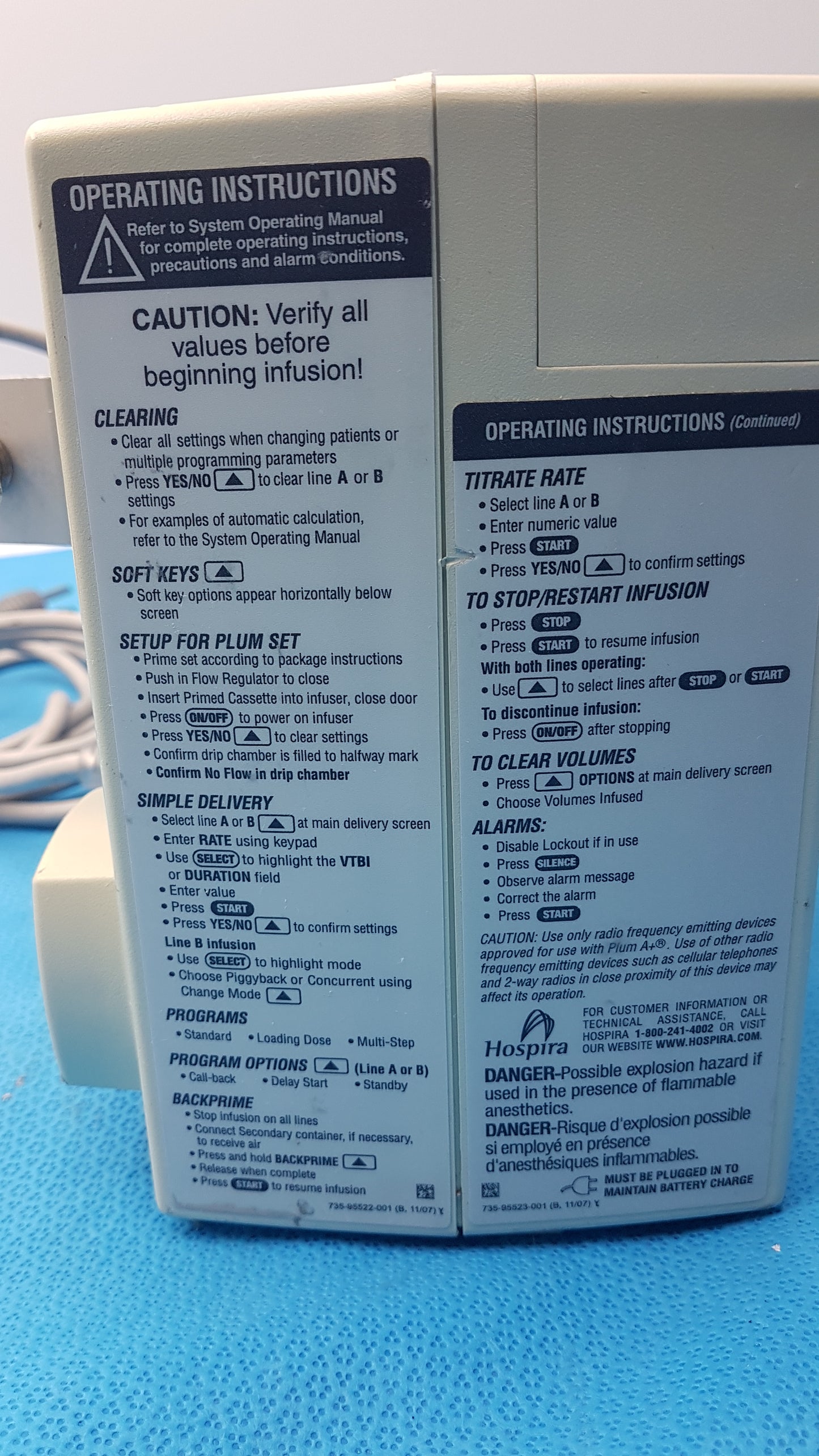 Lot of 2 Hospira Infusion pumps S/N 16013880