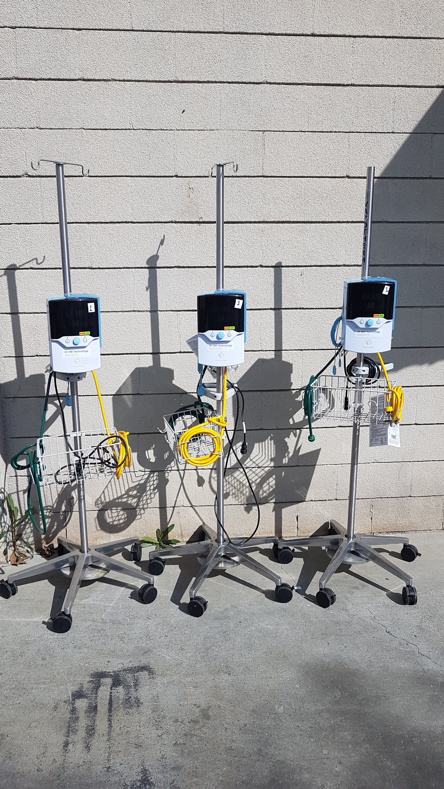 Lot of 3 Vapotherm Precision Flow Plus Hi-VNI Respiratory Units With Rolling Stands
