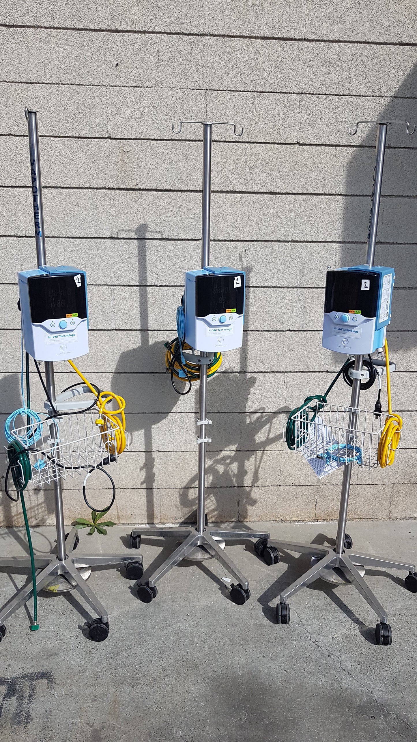 Lot of 3 Vapotherm Precision Flow Plus Hi-VNI Respiratory Units With Rolling Stands
