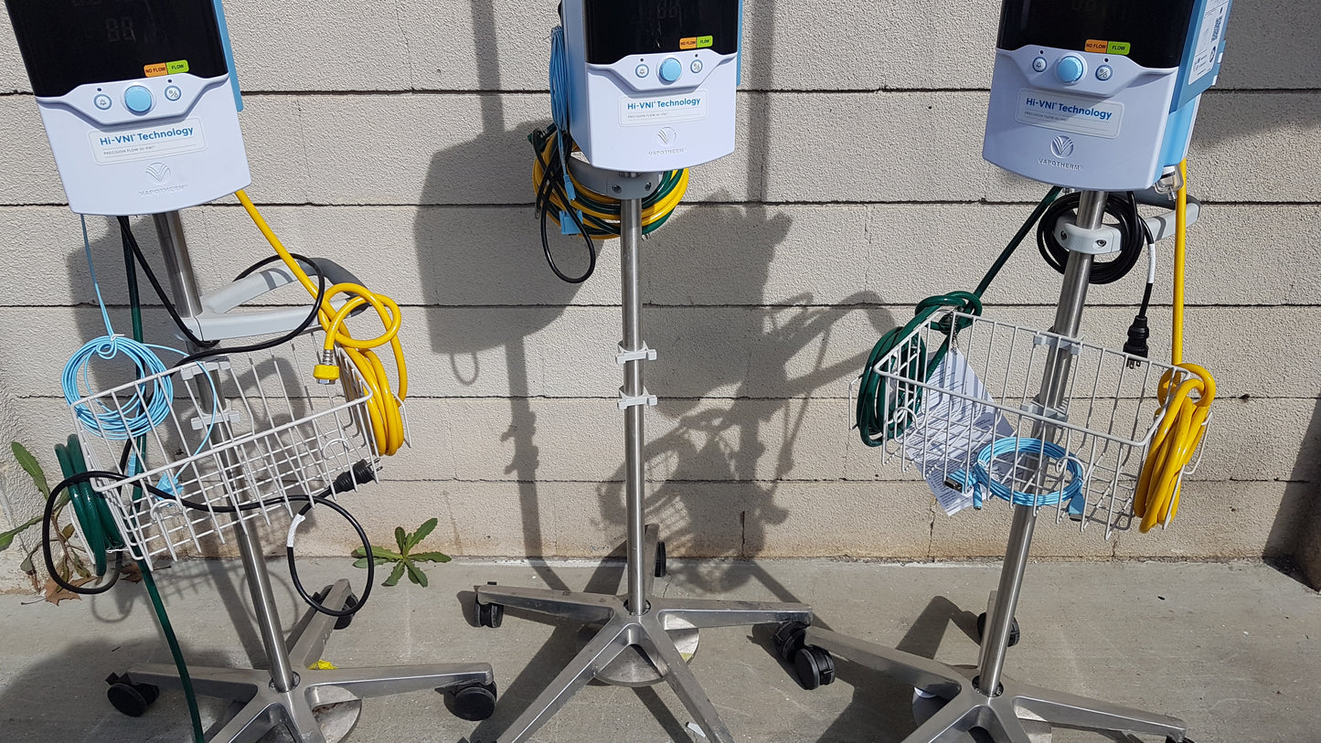 Lot of 3 Vapotherm Precision Flow Plus Hi-VNI Respiratory Units With Rolling Stands