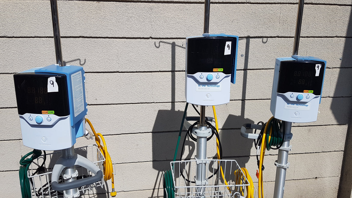 Lot of 3 Hi-VNI Technology Precision Flow Plus Respiratory Therapy Units With Stands
