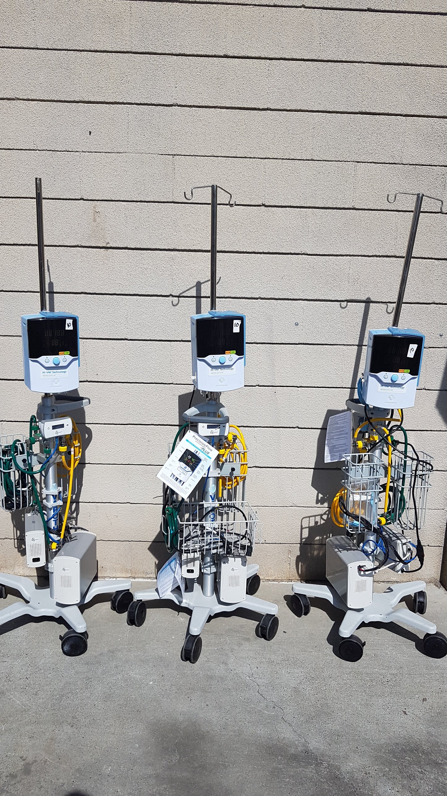 Lot of 3 Hi-VNI Technology Precision Flow Plus Respiratory Therapy Units With Stands